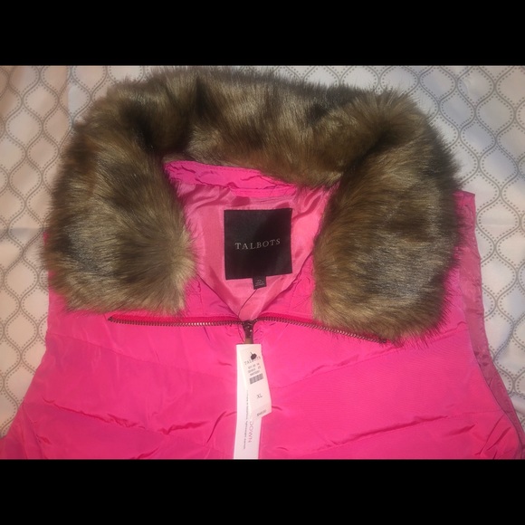 Talbots Jackets & Blazers - Talbots faux fur collar puffer vest in pink punch. New with tags. Never worn.